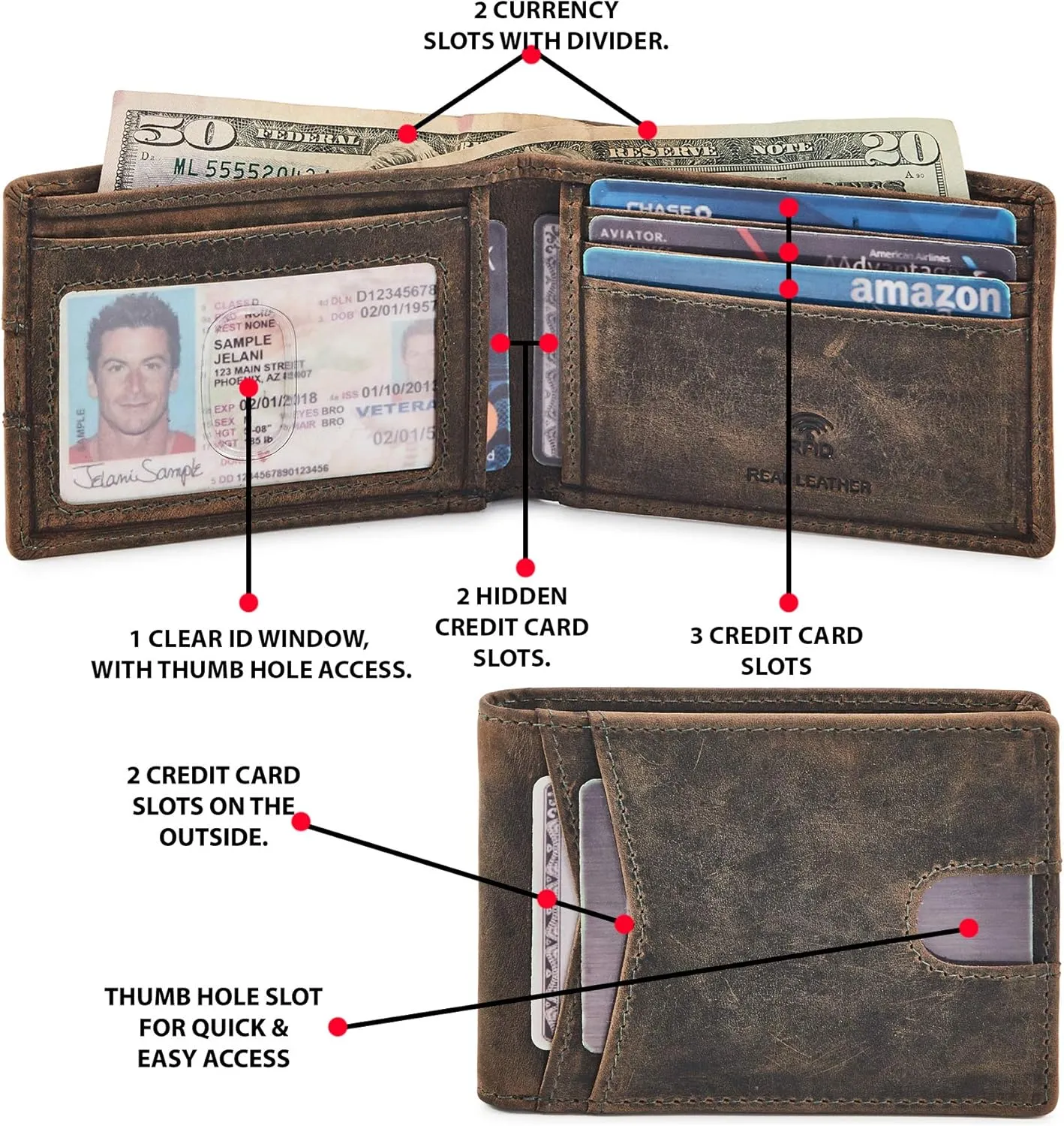 Wallet for Men Bifold Real Leather Slim RFID Blocking Front Pocket Minimalist Stylish Design with ID Window in Gift Box (Crazy Horse, Moss)