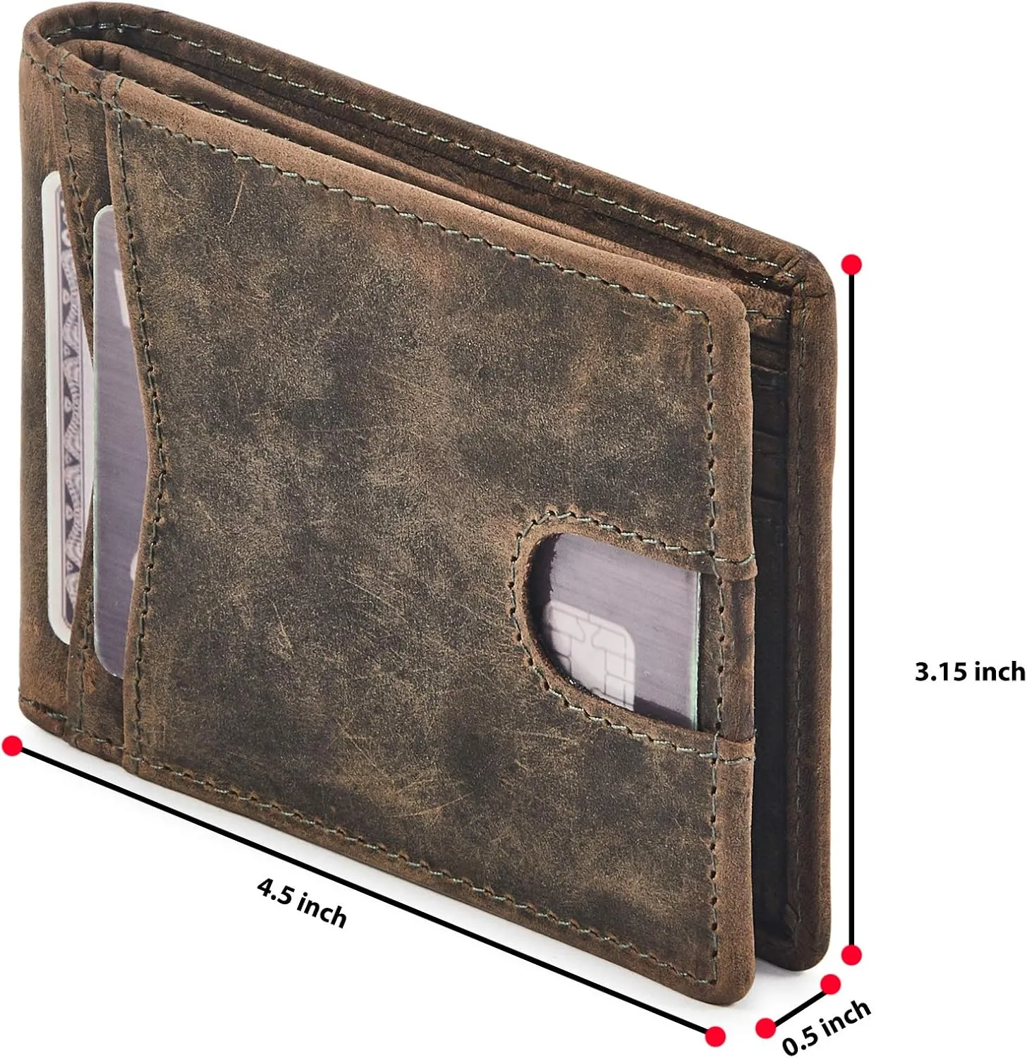 Wallet for Men Bifold Real Leather Slim RFID Blocking Front Pocket Minimalist Stylish Design with ID Window in Gift Box (Crazy Horse, Moss)