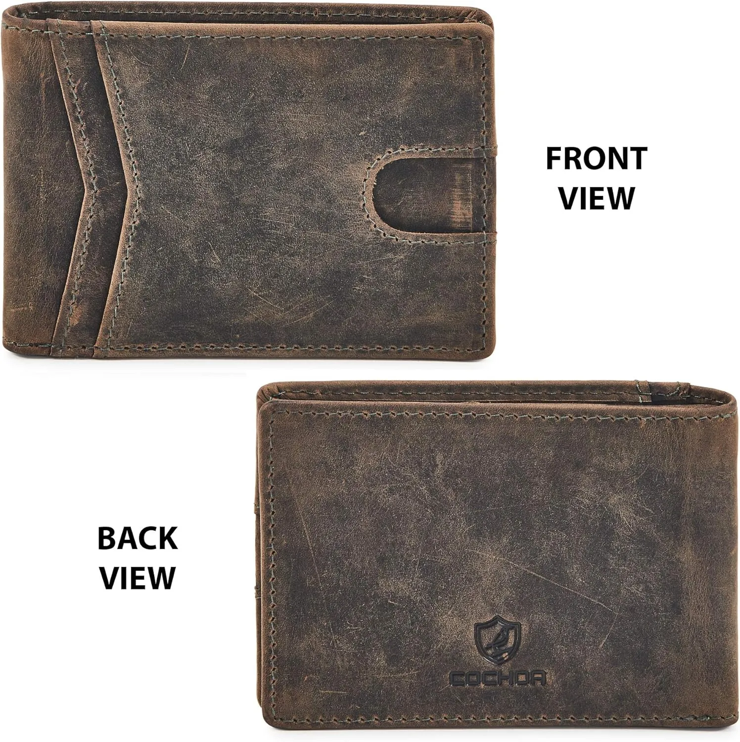 Wallet for Men Bifold Real Leather Slim RFID Blocking Front Pocket Minimalist Stylish Design with ID Window in Gift Box (Crazy Horse, Moss)