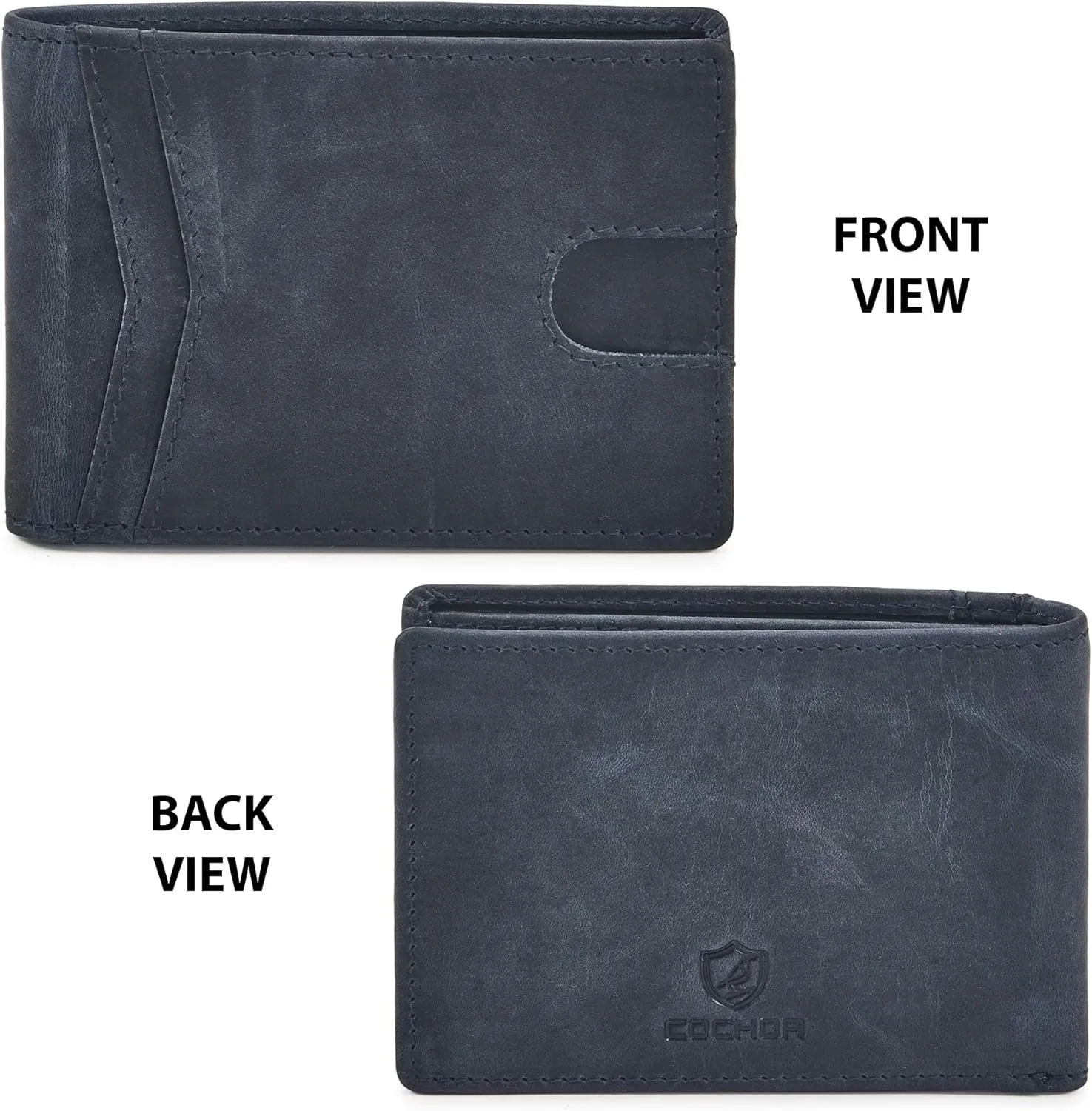 Wallet for Men Bifold Real Leather Slim RFID Blocking Front Pocket Minimalist Stylish Design with ID Window in Gift Box (Crazy Horse, Navy)