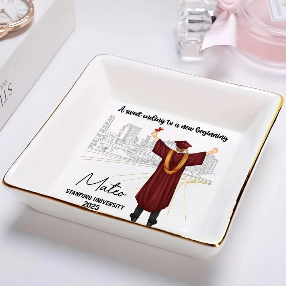 WANDER PRINTS Personalized Ring Dish - Gradution Gift for Besties, Family - A Sweet Ending To A New Beginning