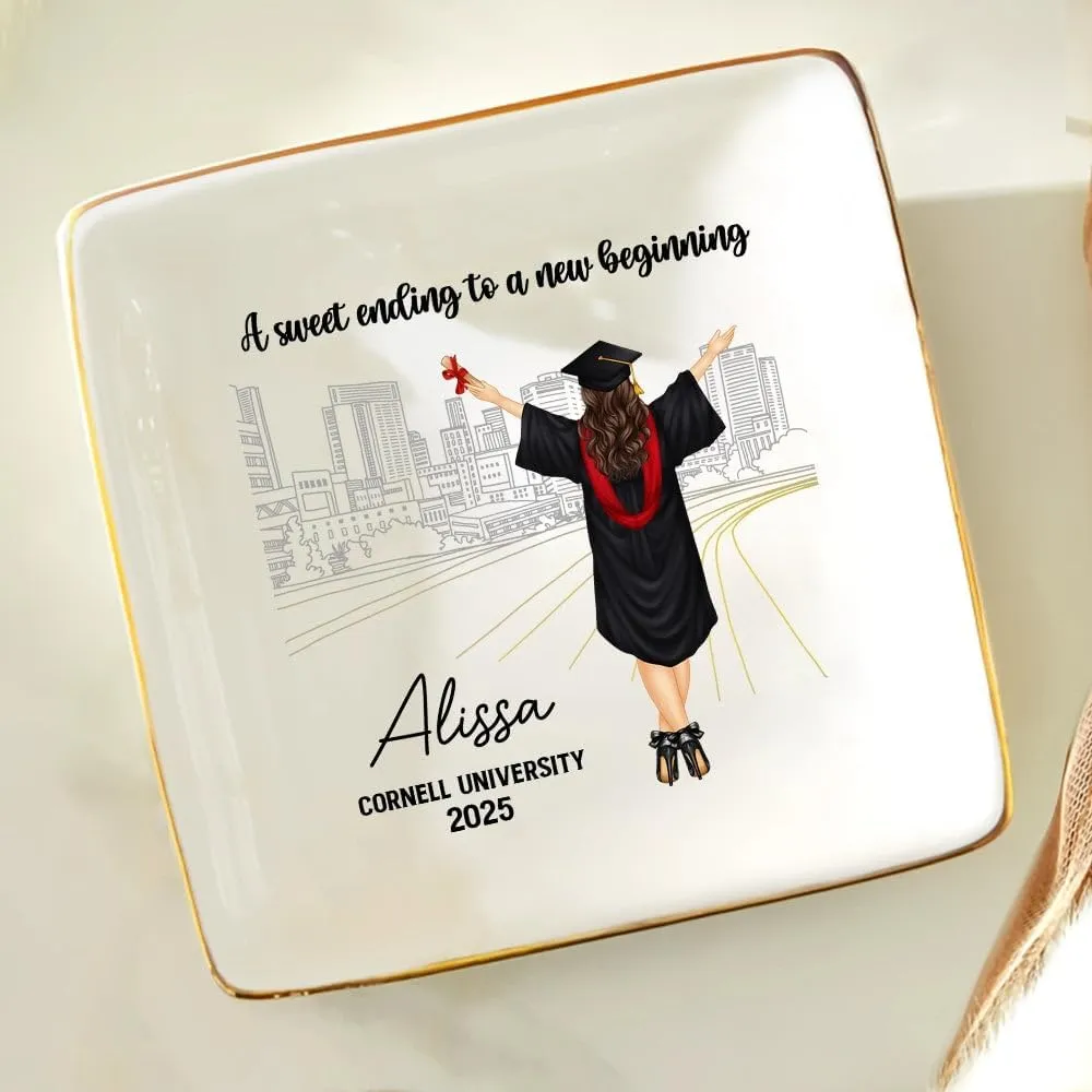 WANDER PRINTS Personalized Ring Dish - Gradution Gift for Besties, Family - A Sweet Ending To A New Beginning