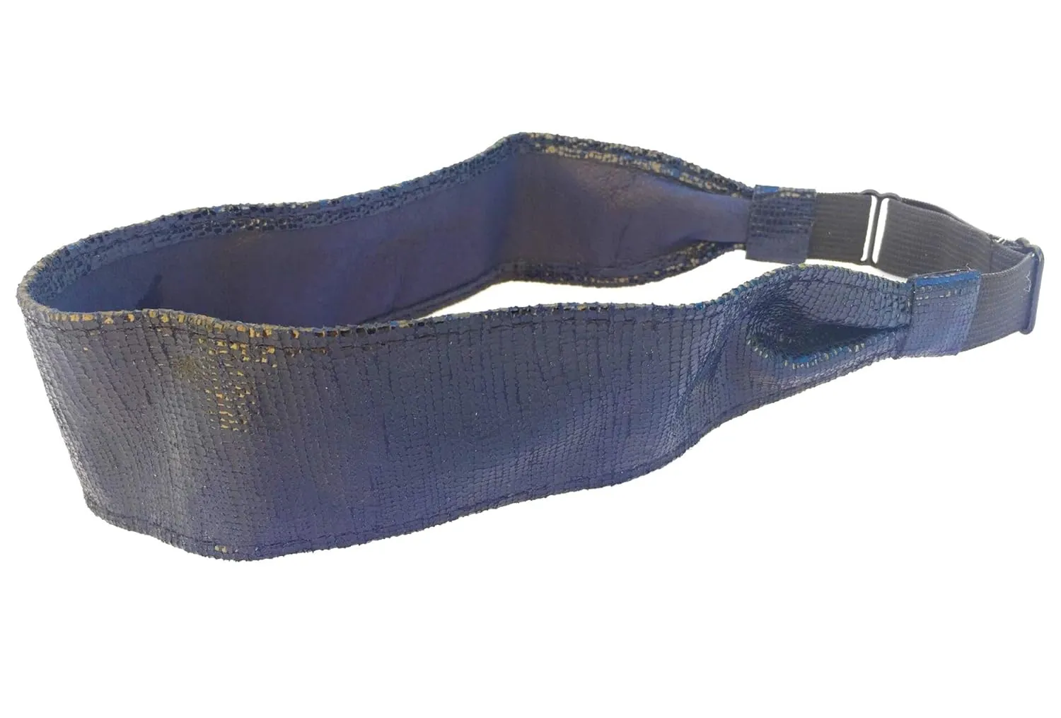 Wardani, 2" Lizard embossed suede leather headband, adjustable elastic (Navy Blue)