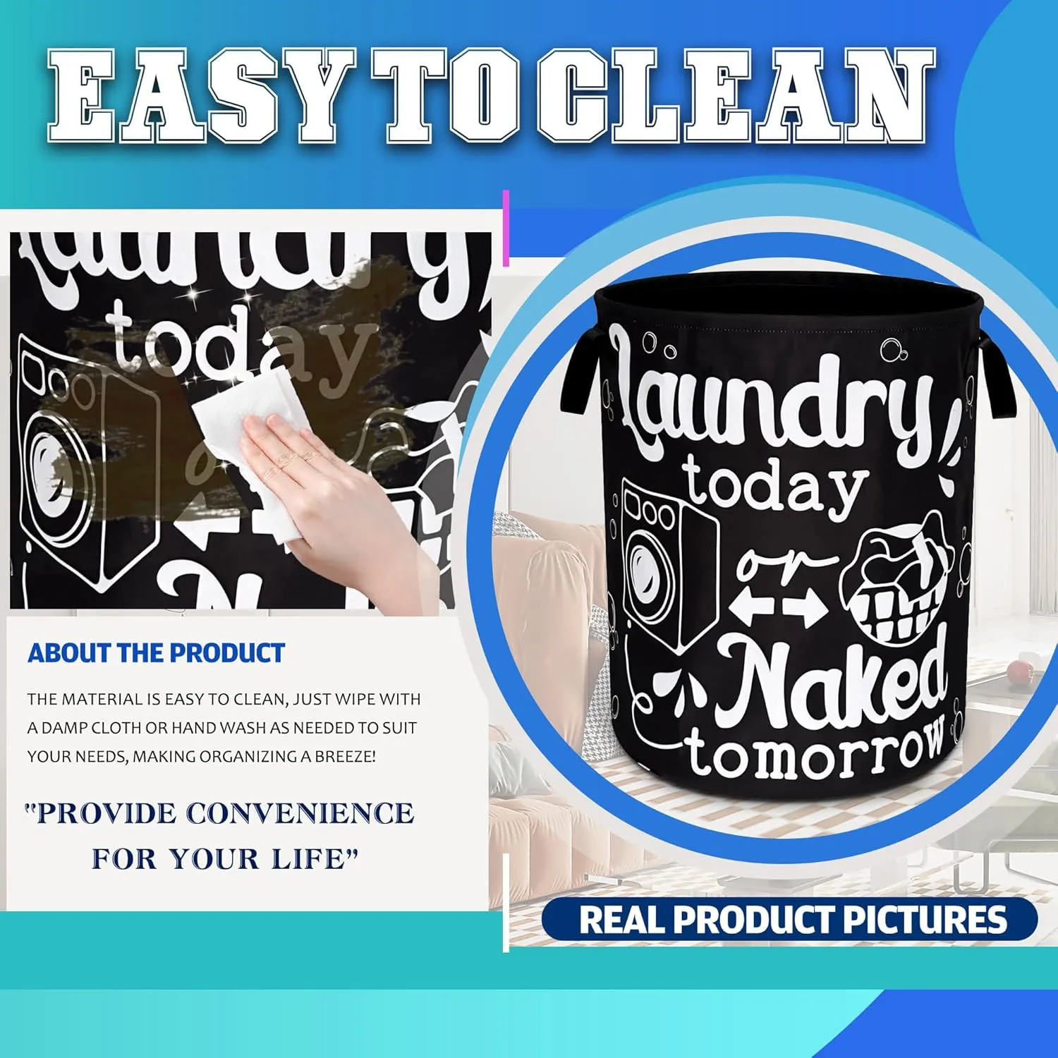 Wash Today Laundry Basket Oxford Cloth Funny Laundry Hamper With Handle Foldable Portable Clothes Storage Basket 18.9 X 16.5 Inch Storage Bag For Laundry Room/Bathroom/Bedroom/Dormitories