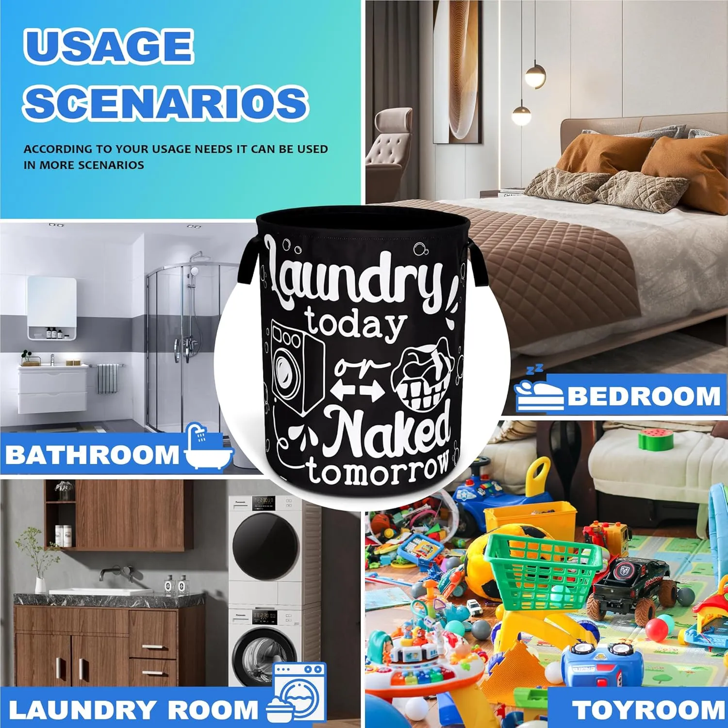 Wash Today Laundry Basket Oxford Cloth Funny Laundry Hamper With Handle Foldable Portable Clothes Storage Basket 18.9 X 16.5 Inch Storage Bag For Laundry Room/Bathroom/Bedroom/Dormitories