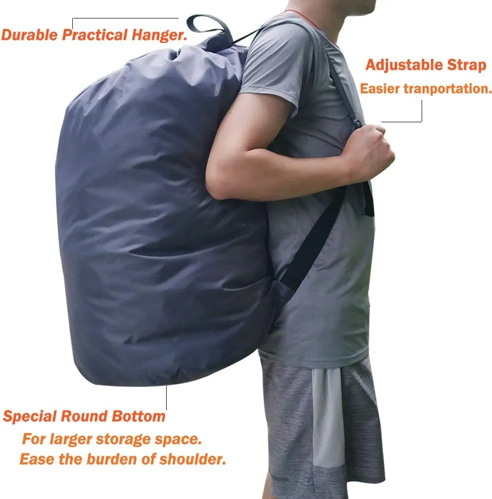 Washable Laundry Bag with Strap, Laundry Backpack with Drawstring, Combined Use of Laundry Basket or Clothes Hamper, Can Hold 3 Loads of Laundry for Travel Dorm College, Grey and Black