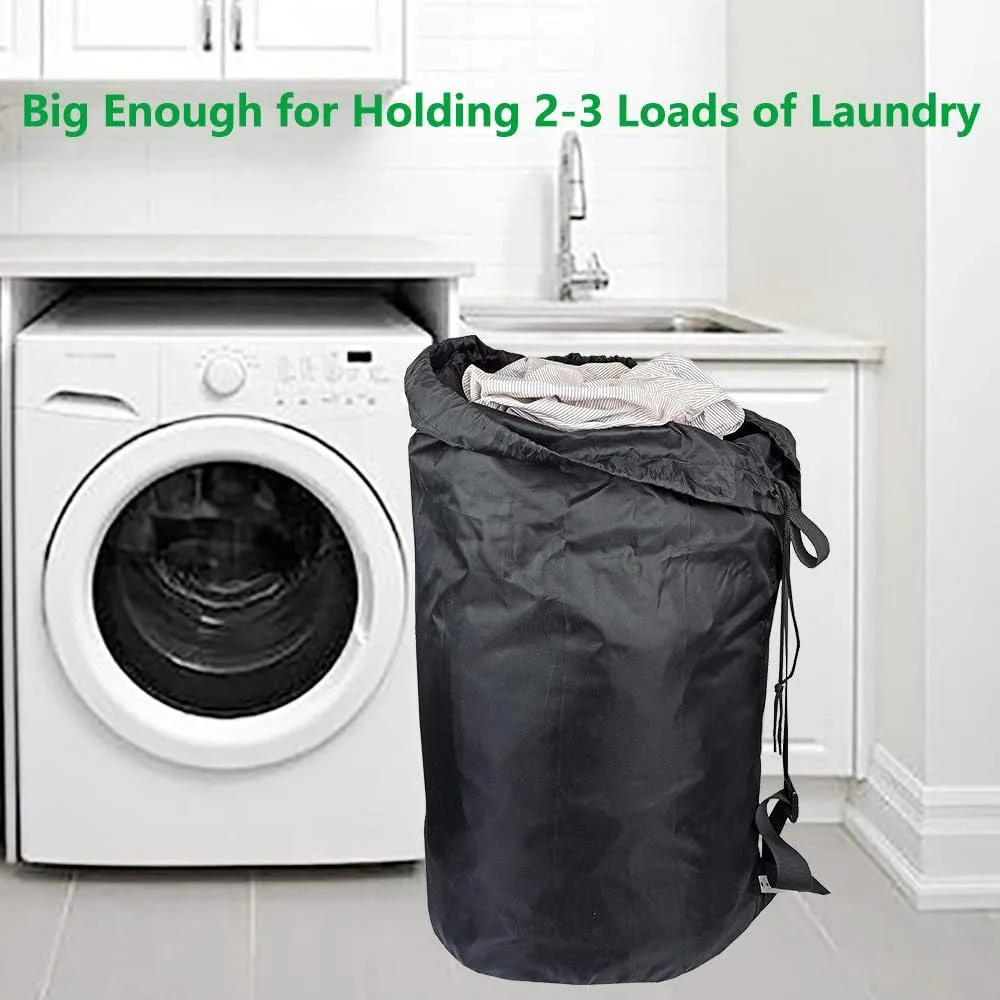 Washable Laundry Bag with Strap, Laundry Backpack with Drawstring, Combined Use of Laundry Basket or Clothes Hamper, Can Hold 3 Loads of Laundry for Travel Dorm College, Grey and Black