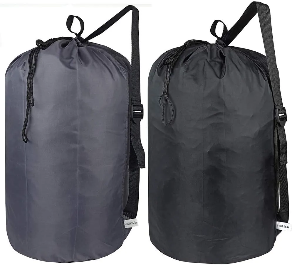 Washable Laundry Bag with Strap, Laundry Backpack with Drawstring, Combined Use of Laundry Basket or Clothes Hamper, Can Hold 3 Loads of Laundry for Travel Dorm College, Grey and Black