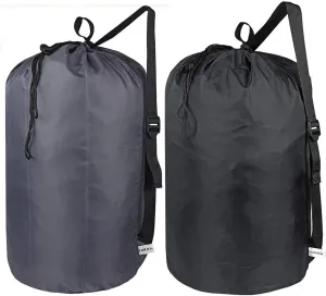 Washable Laundry Bag with Strap, Laundry Backpack with Drawstring, Combined Use of Laundry Basket or Clothes Hamper, Can Hold 3 Loads of Laundry for Travel Dorm College, Grey and Black