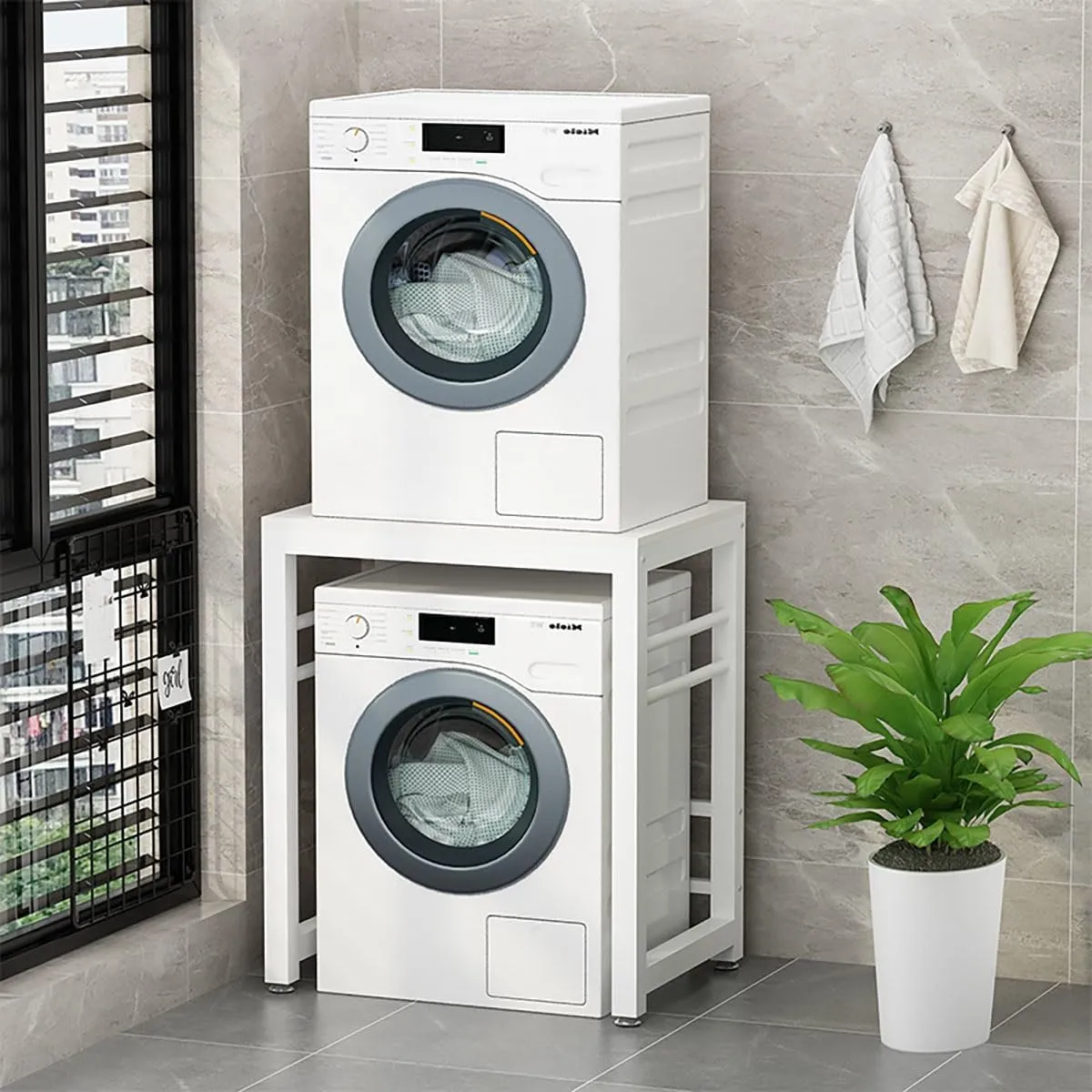 Washer Dryer Shelf, Over The Washer Storage Shelf With Adjustable Feet, Laundry Shelf For Over Washer Or Dryer Max Load 400KG, Over Washing Machine Storage Rack Unit For Bathroom, Laundry Room(Black B