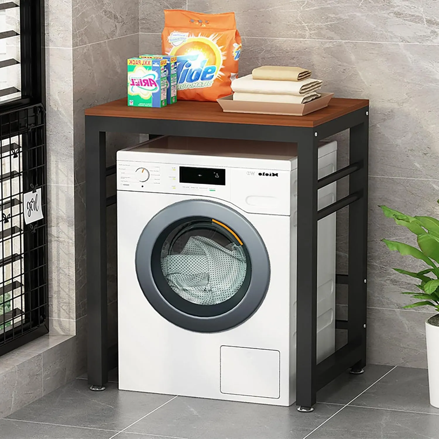 Washer Dryer Shelf, Over The Washer Storage Shelf With Adjustable Feet, Laundry Shelf For Over Washer Or Dryer Max Load 400KG, Over Washing Machine Storage Rack Unit For Bathroom, Laundry Room(Black B