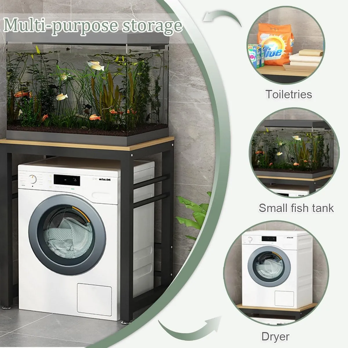 Washer Dryer Shelf, Over The Washer Storage Shelf With Adjustable Feet, Laundry Shelf For Over Washer Or Dryer Max Load 400KG, Over Washing Machine Storage Rack Unit For Bathroom, Laundry Room(Black B