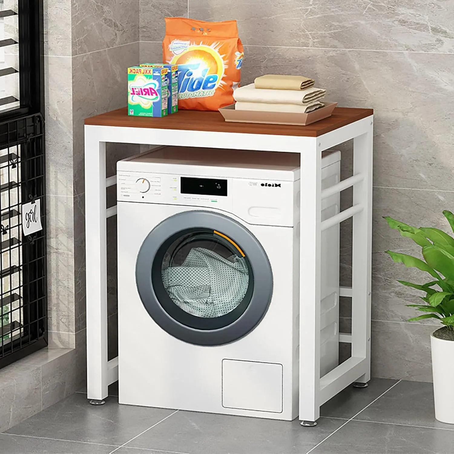 Washer Dryer Shelf, Over The Washer Storage Shelf With Adjustable Feet, Laundry Shelf For Over Washer Or Dryer Max Load 400KG, Over Washing Machine Storage Rack Unit For Bathroom, Laundry Room(White B