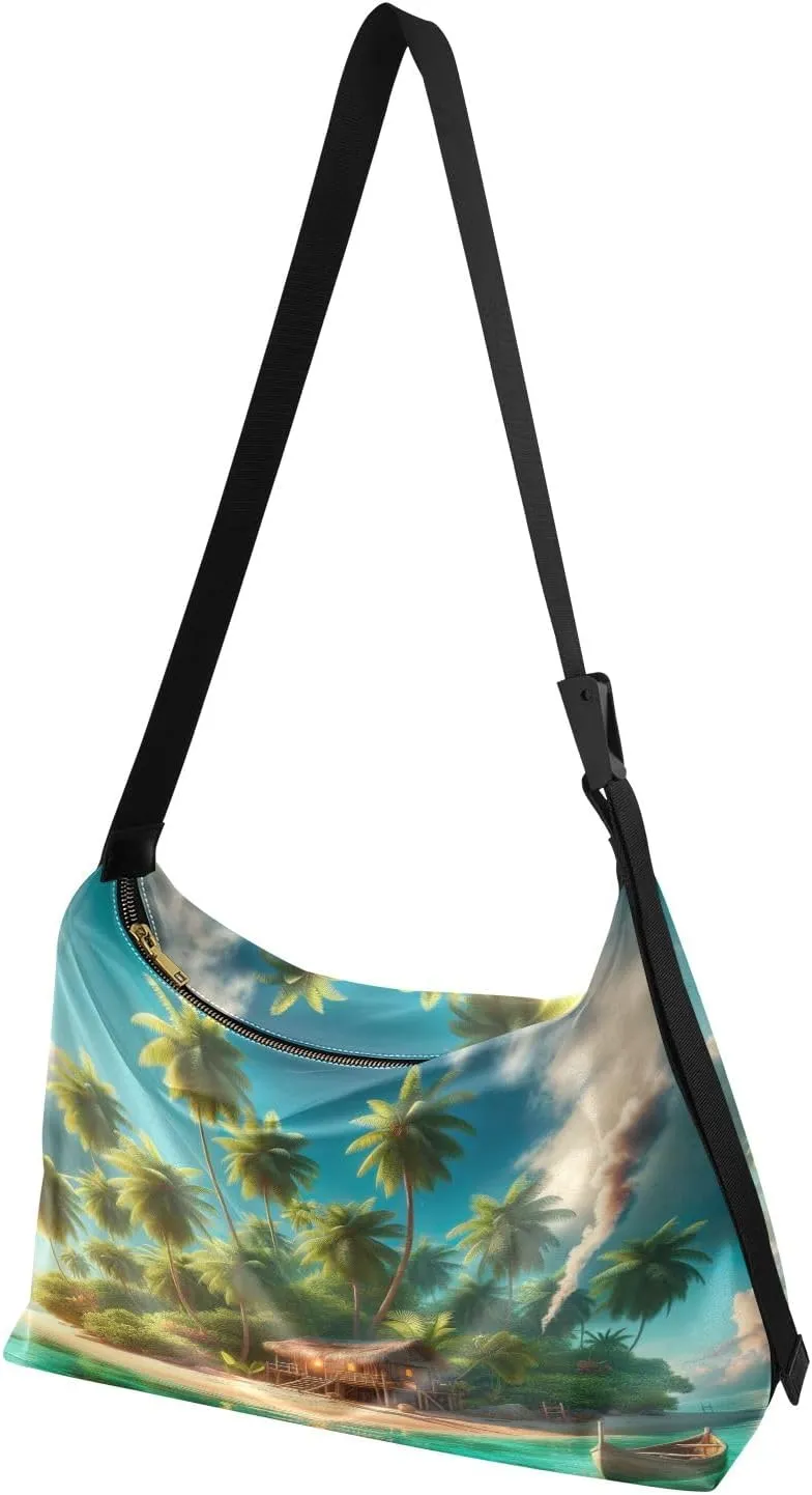 Watercolor Ice Cream and Popsicles Hobo Shoulder Bag, Leather Shoulder Bag, Men Leather Sling Bag Crossbody Bag