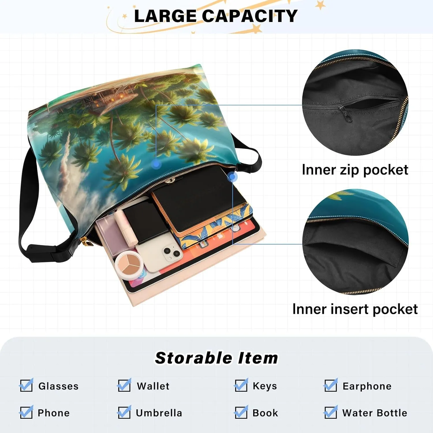 Watercolor Ice Cream and Popsicles Hobo Shoulder Bag, Leather Shoulder Bag, Men Leather Sling Bag Crossbody Bag