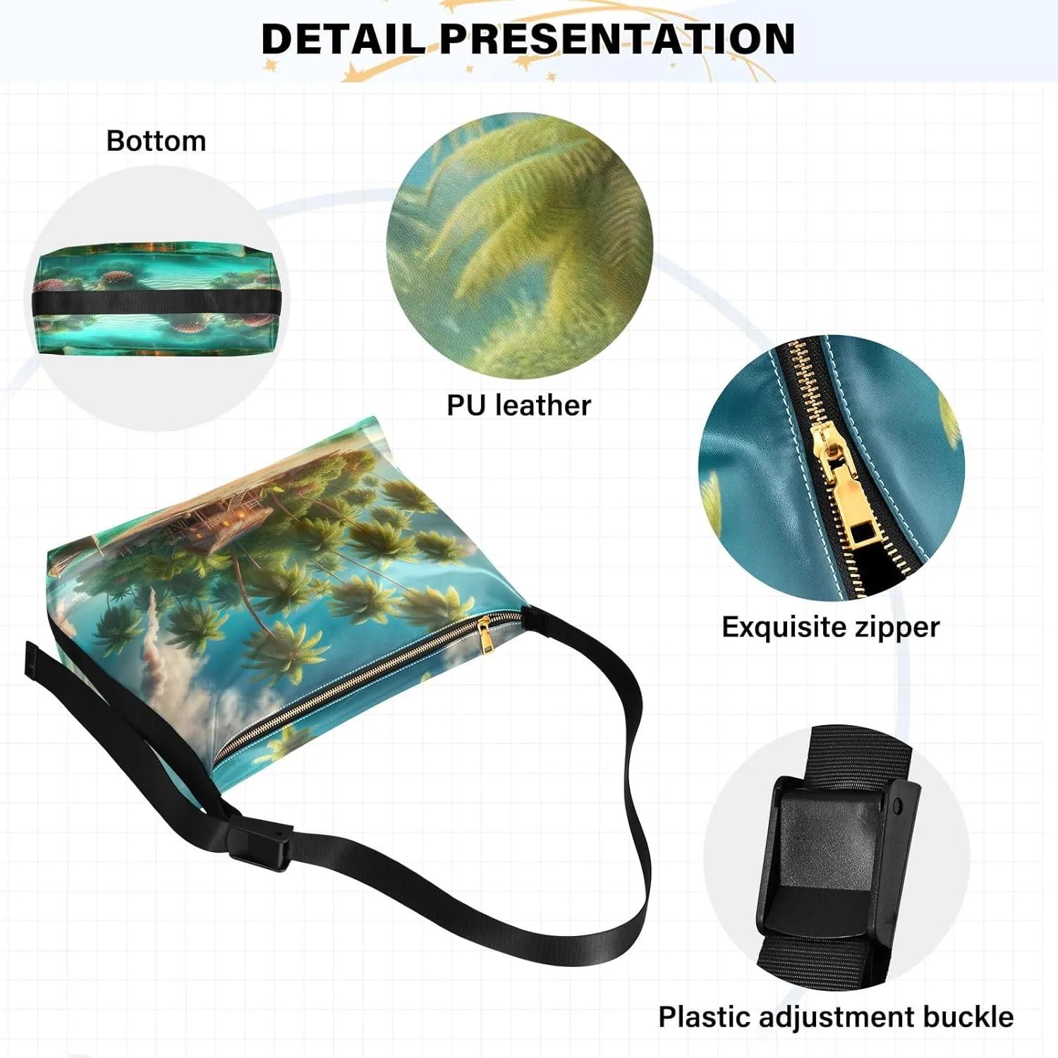 Watercolor Ice Cream and Popsicles Hobo Shoulder Bag, Leather Shoulder Bag, Men Leather Sling Bag Crossbody Bag