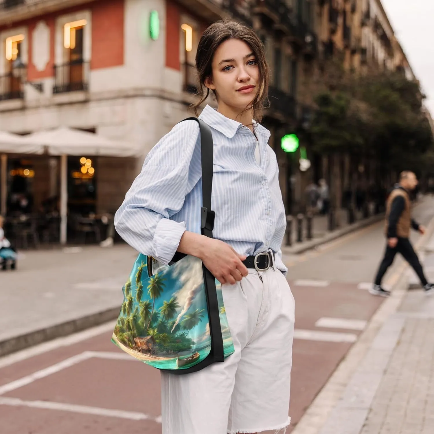 Watercolor Ice Cream and Popsicles Hobo Shoulder Bag, Leather Shoulder Bag, Men Leather Sling Bag Crossbody Bag