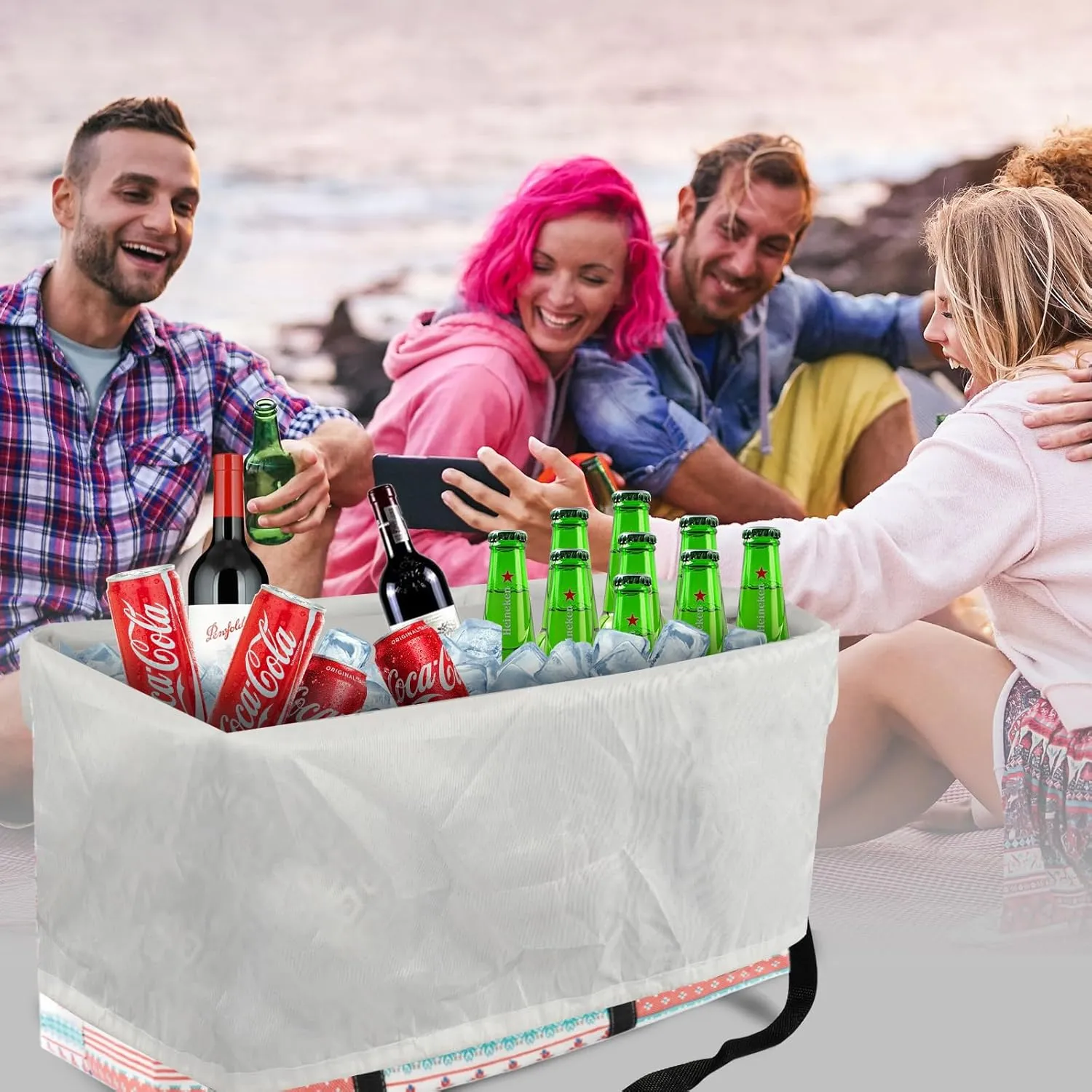 Waterproof Car Trunk Organizer Large Drawstring SUV Trunk Storage Organizer Collapsible Truck Bag Two pockets Long Strap Car Trunk Organizer for camping (Car Trunk Organizers-006)