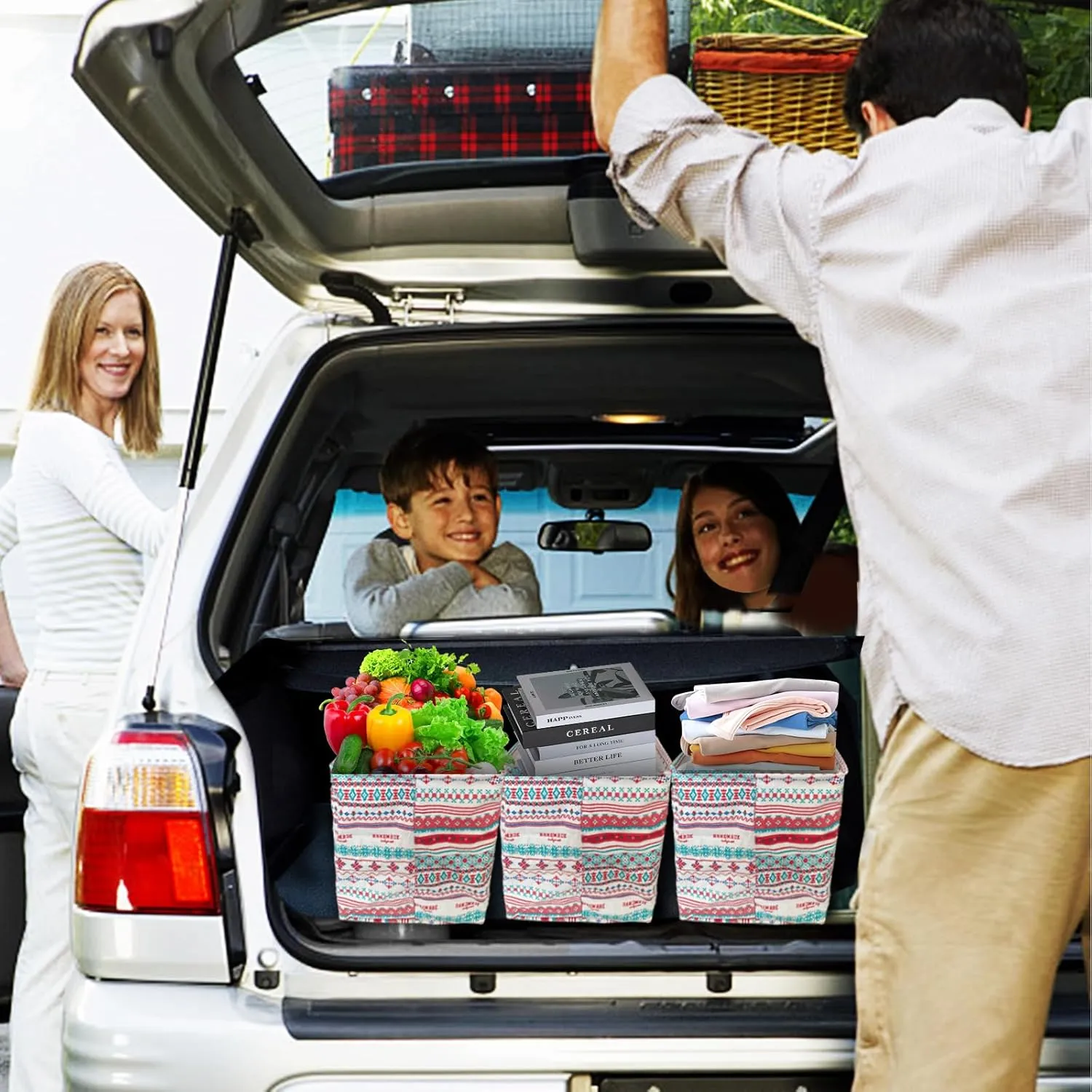 Waterproof Car Trunk Organizer Large Drawstring SUV Trunk Storage Organizer Collapsible Truck Bag Two pockets Long Strap Car Trunk Organizer for camping (Car Trunk Organizers-006)