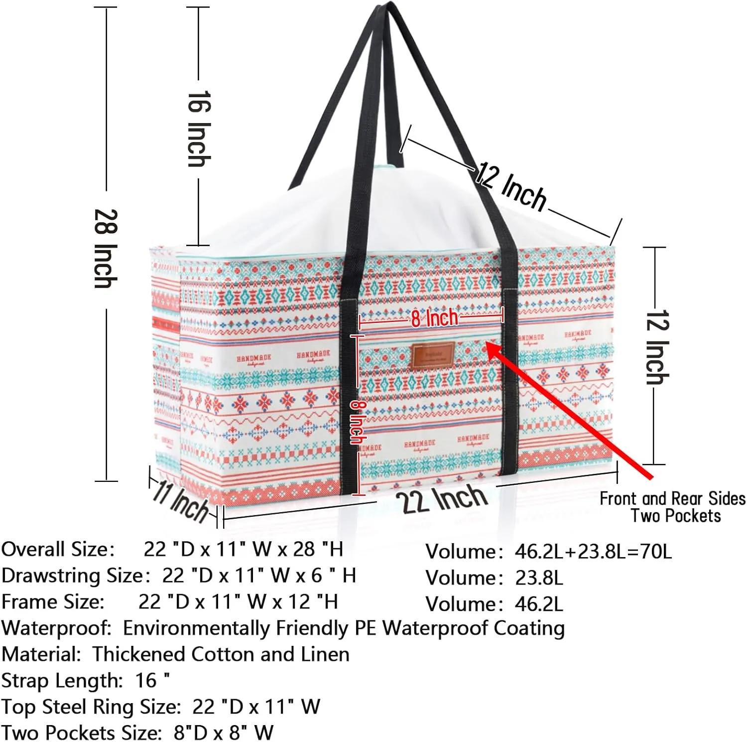 Waterproof Car Trunk Organizer Large Drawstring SUV Trunk Storage Organizer Collapsible Truck Bag Two pockets Long Strap Car Trunk Organizer for camping (Car Trunk Organizers-006)
