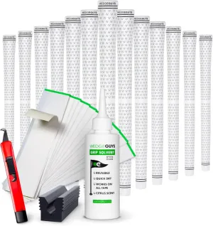 Wedge Guys GLP Velvet Golf Grips 13 Pack with Deluxe Grip Kit | All Weather Performance with Tour Level Traction | in White/Black & Standard/Midsize
