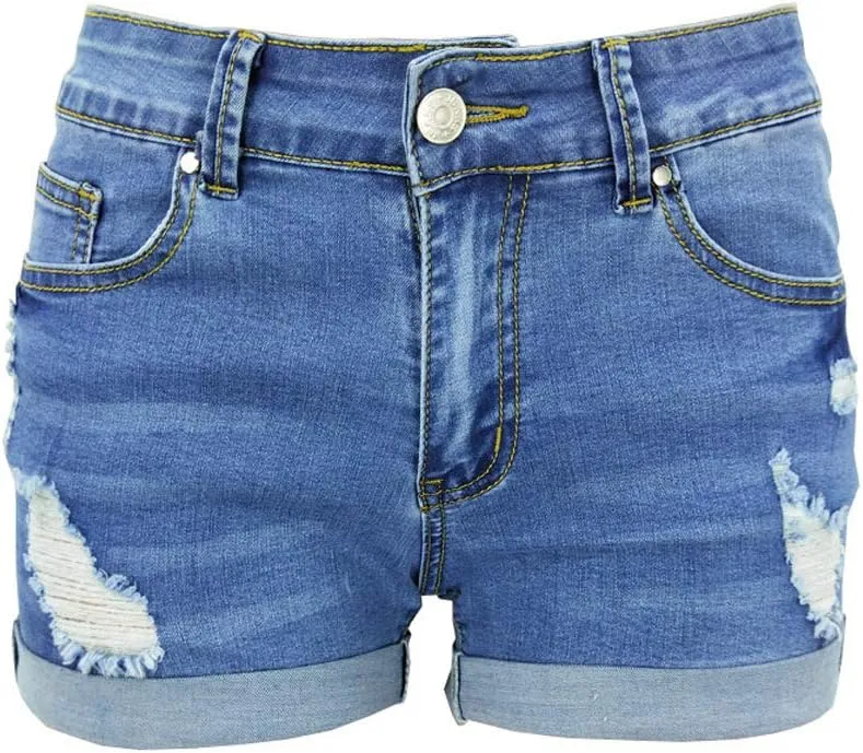 Weigou Women Jean Short Ripped Hot Shorts Comfy Stretchy Women Fringed Denim Shorts