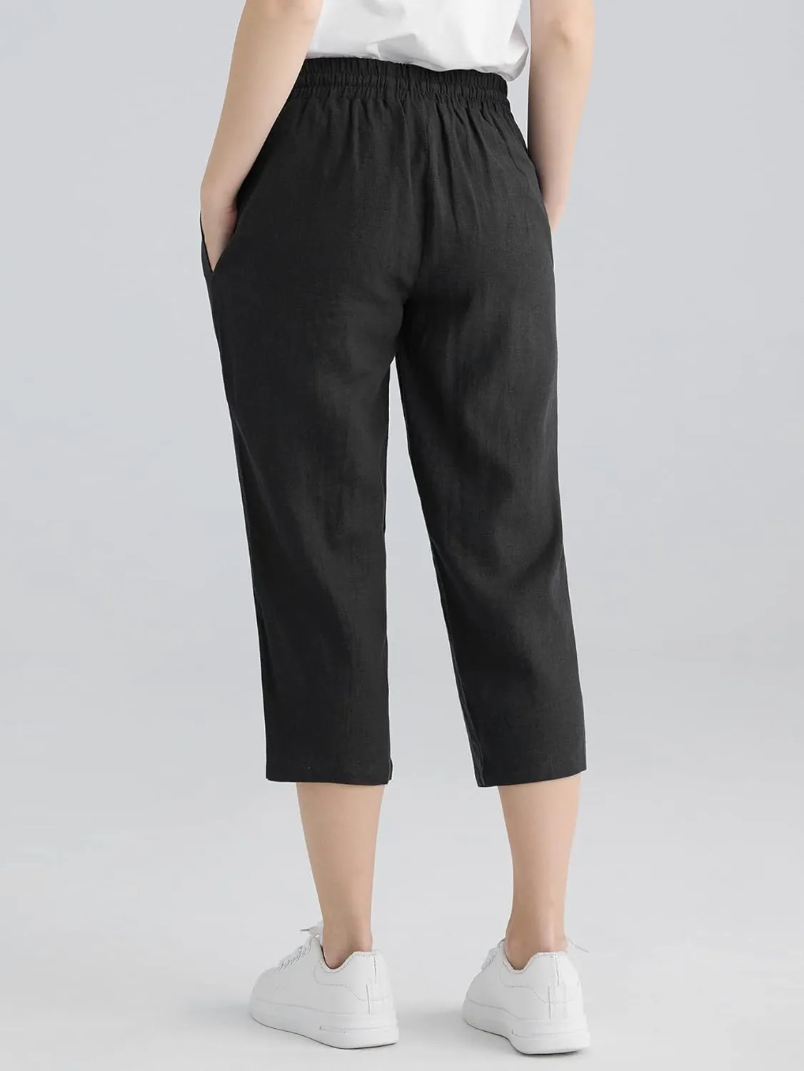 Weintee Women's Linen Crop Pants Capris with Pockets