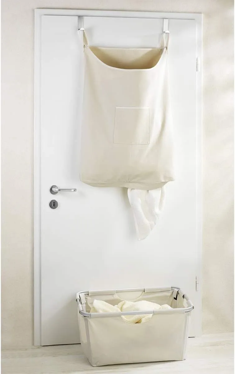 WENKO Laundry Hamper Bag Hanging, Over The Door Basket with Hooks, for Bathroom, Closet, Space Saving Storage, Wall mounted 3.94 x 20.47 x 31.89 in, Beige