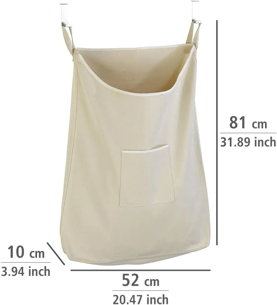 WENKO Laundry Hamper Bag Hanging, Over The Door Basket with Hooks, for Bathroom, Closet, Space Saving Storage, Wall mounted 3.94 x 20.47 x 31.89 in, Beige