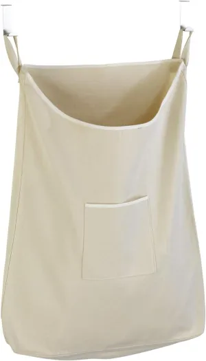 WENKO Laundry Hamper Bag Hanging, Over The Door Basket with Hooks, for Bathroom, Closet, Space Saving Storage, Wall mounted 3.94 x 20.47 x 31.89 in, Beige