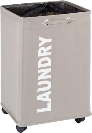 WENKO Quadro Slim Laundry Basket with Wheels and Privacy Cover, Collector, Laundry Basket with Wheels, Space Saving Narrow Laundry Hamper, Clothes Storage, Capacity 20 Gal, Gray
