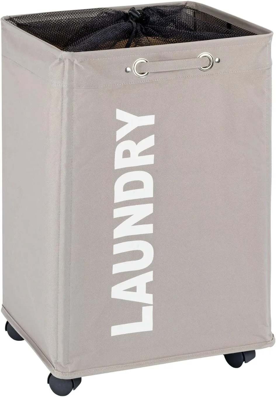 WENKO Quadro Slim Laundry Basket with Wheels and Privacy Cover, Collector, Laundry Basket with Wheels, Space Saving Narrow Laundry Hamper, Clothes Storage, Capacity 20 Gal, Gray
