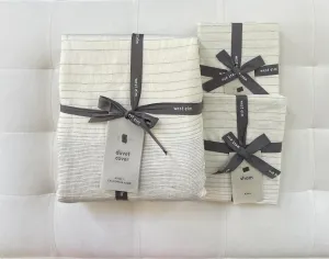 West Elm Belgian Flax Linen Graduated Stripe Duvet Cover King & Two King Shams~White w/Asphalt~