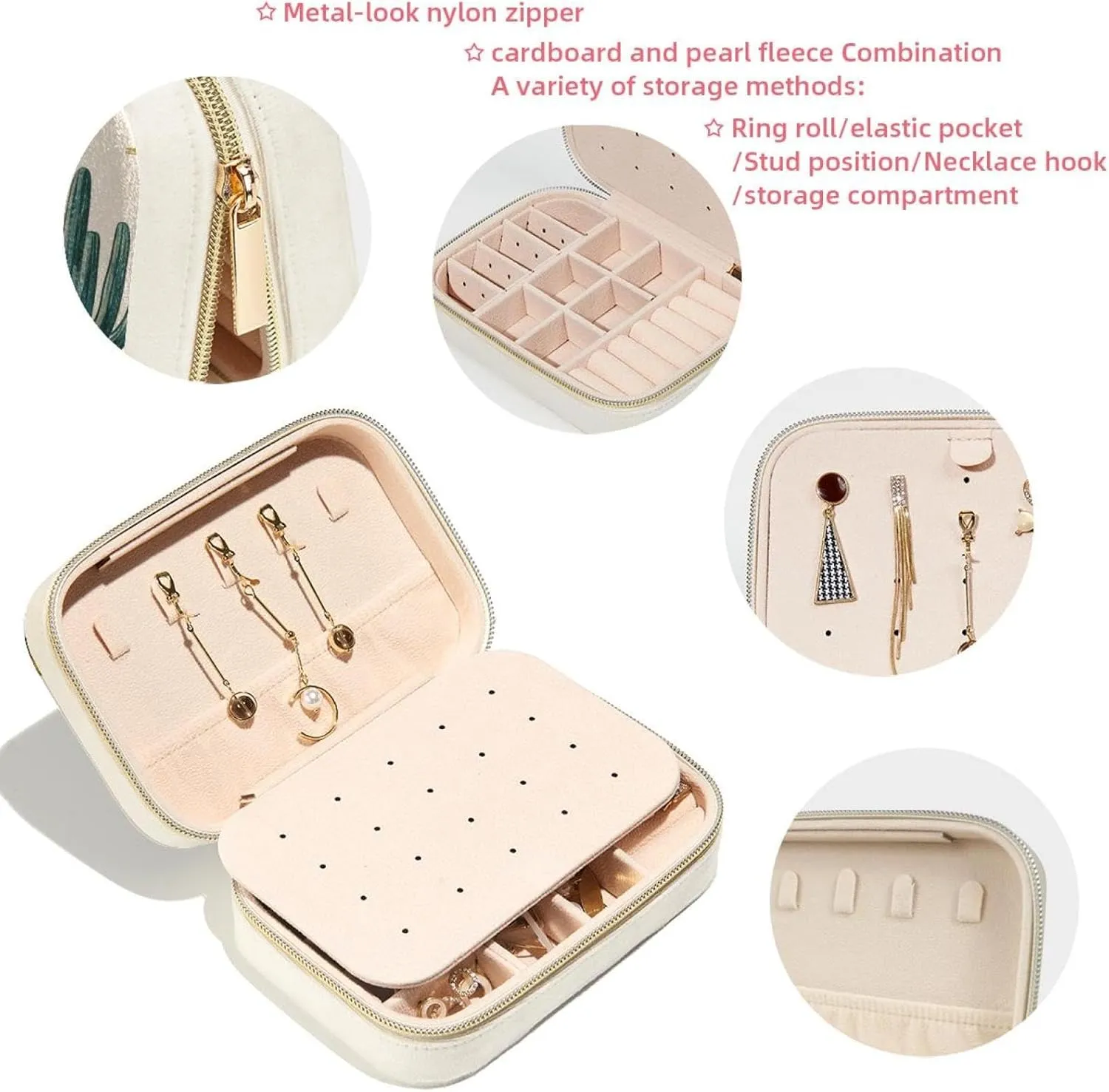 Western Themed Cactus Cowboy Pattern Travel Jewelry Box, Portable Travel Display Case Storage Holder Boxes for Stud Earrings, Rings, Necklaces, Bracelets