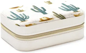 Western Themed Cactus Cowboy Pattern Travel Jewelry Box, Portable Travel Display Case Storage Holder Boxes for Stud Earrings, Rings, Necklaces, Bracelets