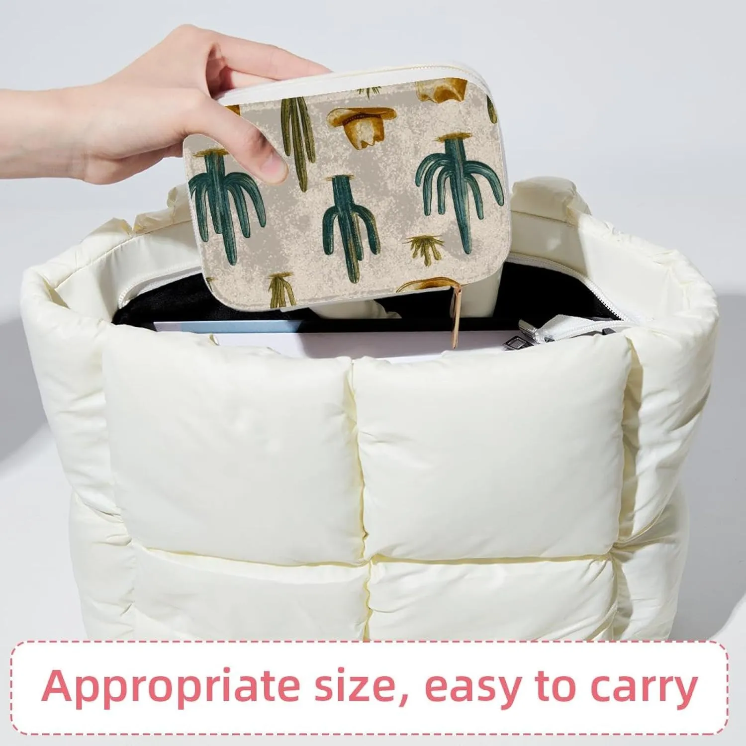 Western Themed Cactus Cowboy Pattern Travel Jewelry Box, Portable Travel Display Case Storage Holder Boxes for Stud Earrings, Rings, Necklaces, Bracelets