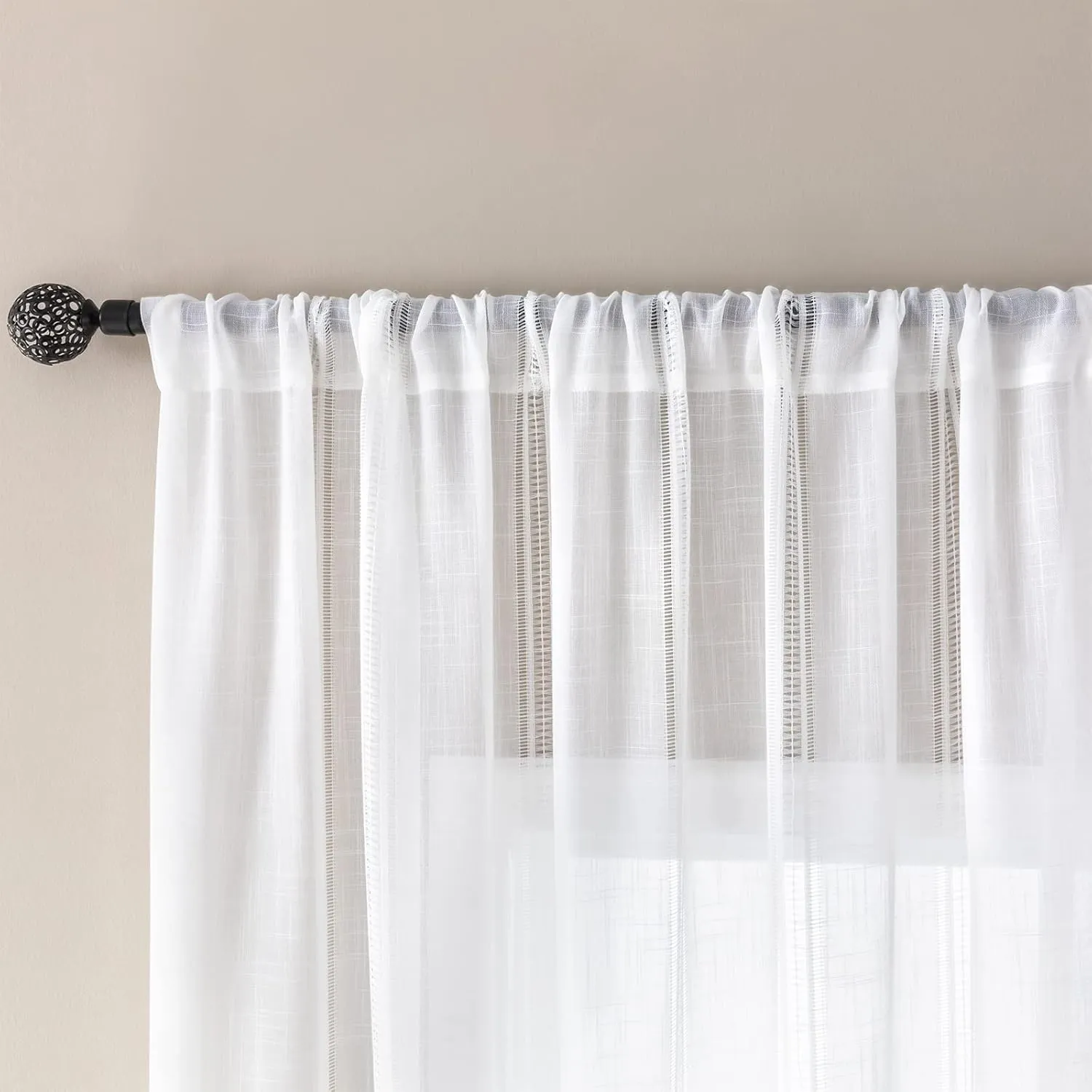 White Curtain 84 Inches Length for Bedroom,Linen Blend Semi Sheer Rod Pocket Window Treatment Drapes for Living Room,2 Panels,52" Width