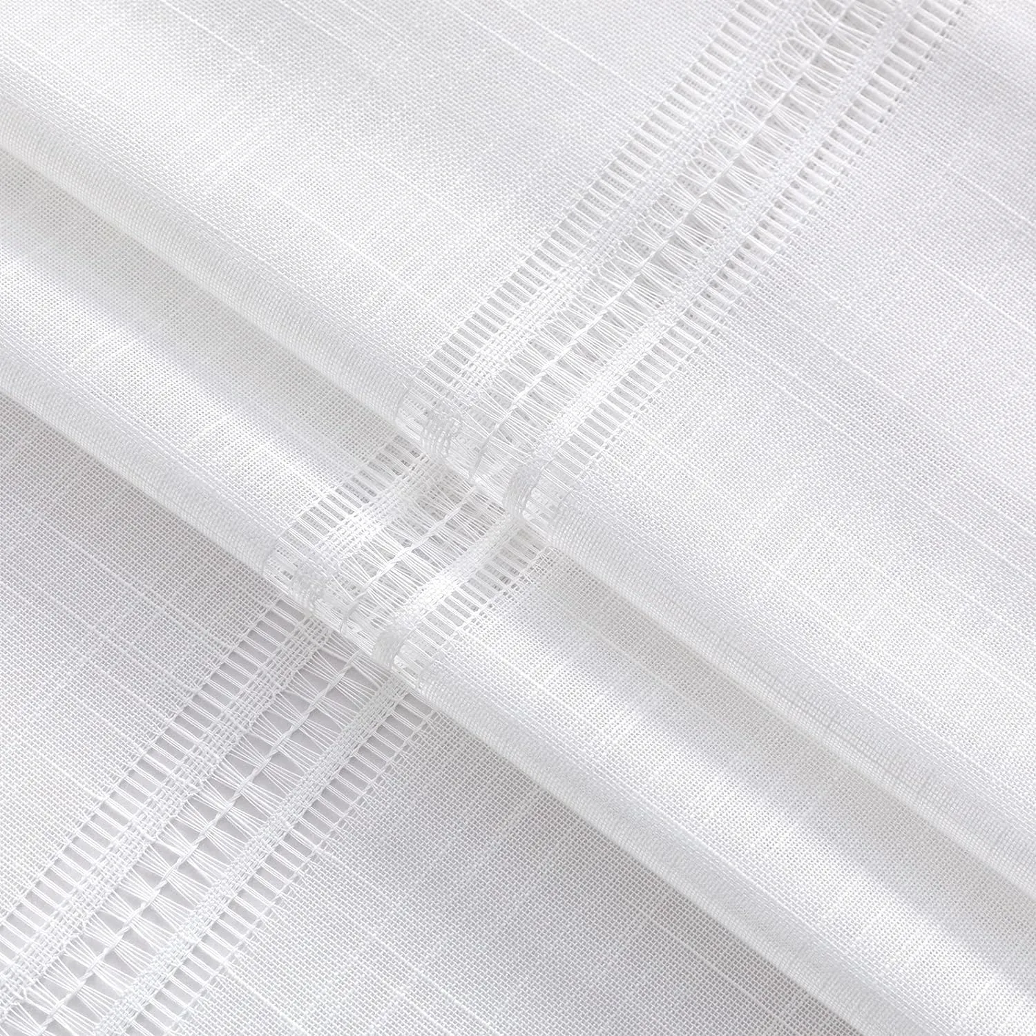 White Curtain 84 Inches Length for Bedroom,Linen Blend Semi Sheer Rod Pocket Window Treatment Drapes for Living Room,2 Panels,52" Width
