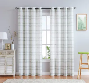 White Green Geometric Window Curtain Panel Pairs 84" Long for Living Room Linen Blend Semi Sheers Grommets Top Rustic Farmhouse Style Window Treatment Drape Sets for Bedroom 54"x84"x2, Sage/White