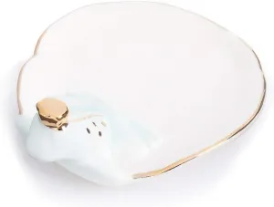 White Porcelain Frog on Lily Pad Design Jewelry and Trinket Tray