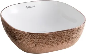 Whitehaus Collection WH71301-F23 Isabella Plus Collection Square Above Mount Basin with an Embossed Exterior, Smooth Interior, and Center Drain, 16.625 x 16.625 x 5.5, White/Rose Gold
