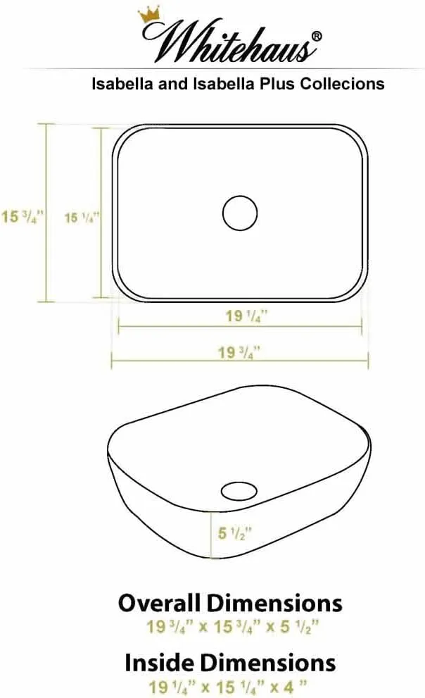 Whitehaus Collection WH71302-F04 Isabella Plus Collection Rectangular Above Mount Basin with an Embossed Exterior, Smooth Interior, and Center Drain, Black