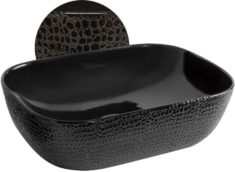 Whitehaus Collection WH71302-F04 Isabella Plus Collection Rectangular Above Mount Basin with an Embossed Exterior, Smooth Interior, and Center Drain, Black