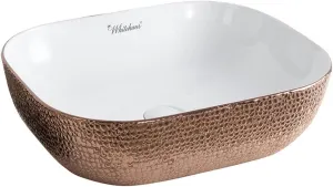 Whitehaus Collection WH71302-F23 Isabella Plus Collection Rectangular Above Mount Basin with an Embossed Exterior, Smooth Interior, and Center Drain, White/Rose Gold