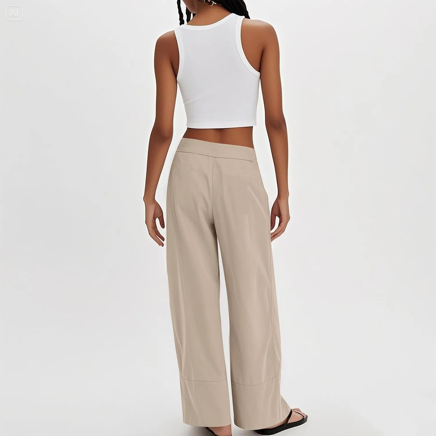 Wide Leg Linen Pants for Women Baggy Elastic High Waist Palazzo Pants Casual Summer Flowy Beach Trousers with Pockets