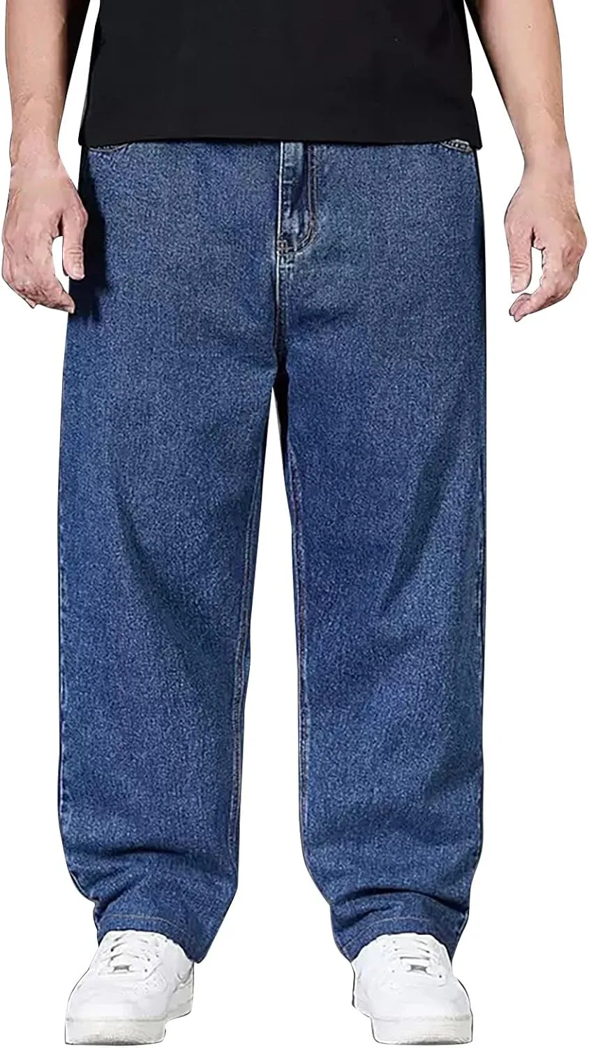 Wide Leg Streetwear Jeans for Men Joggers Loose Baggy Hip Hop Denim Pants Stylish Vintage Baggy Elastic Waist Jeans