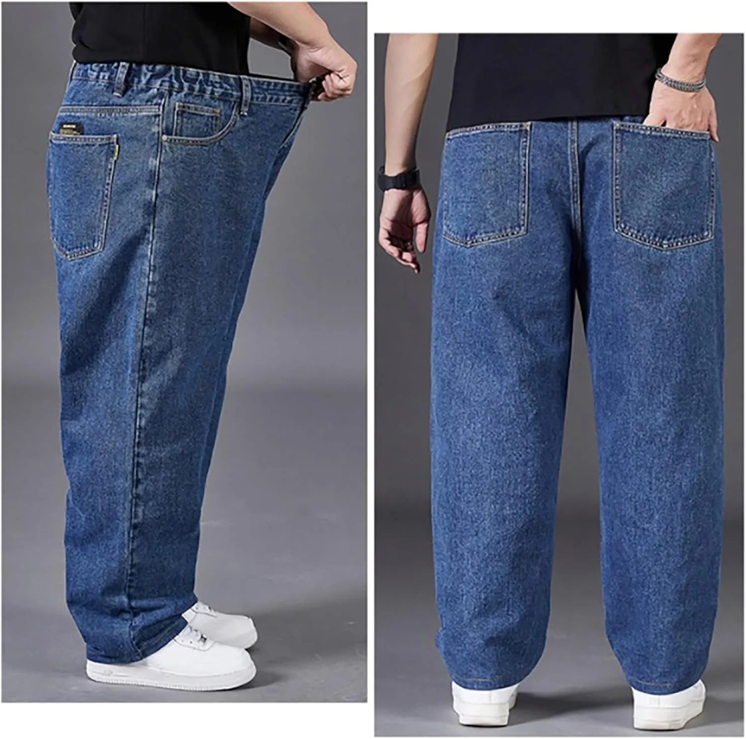 Wide Leg Streetwear Jeans for Men Joggers Loose Baggy Hip Hop Denim Pants Stylish Vintage Baggy Elastic Waist Jeans
