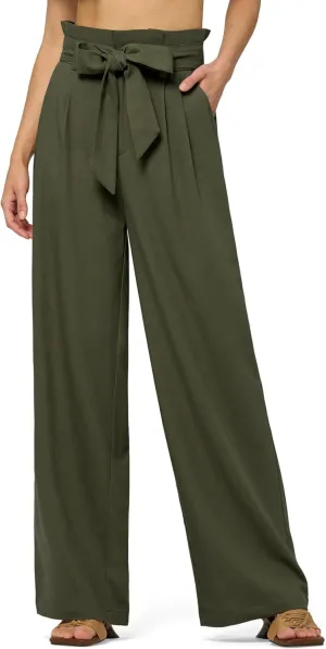 Willit Women Linen Pants Casual Wide Leg Dress Pants High Waisted Paperbag Work Slacks Tie Knot Trousers Pockets 28"/30"/ 32"
