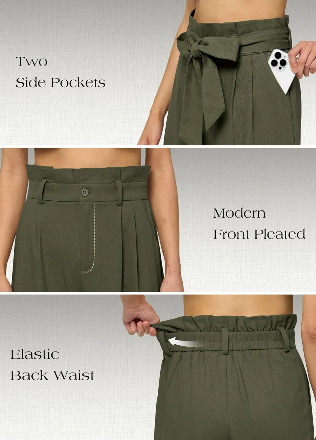 Willit Women Linen Pants Casual Wide Leg Dress Pants High Waisted Paperbag Work Slacks Tie Knot Trousers Pockets 28"/30"/ 32"