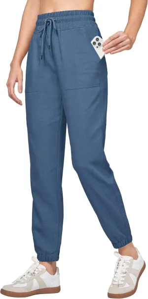 Willit Women Linen Pants Joggers Casual Lightweight Lounge Cotton Linen Travel Beach Summer Pants with Pockets 25.5"/28"